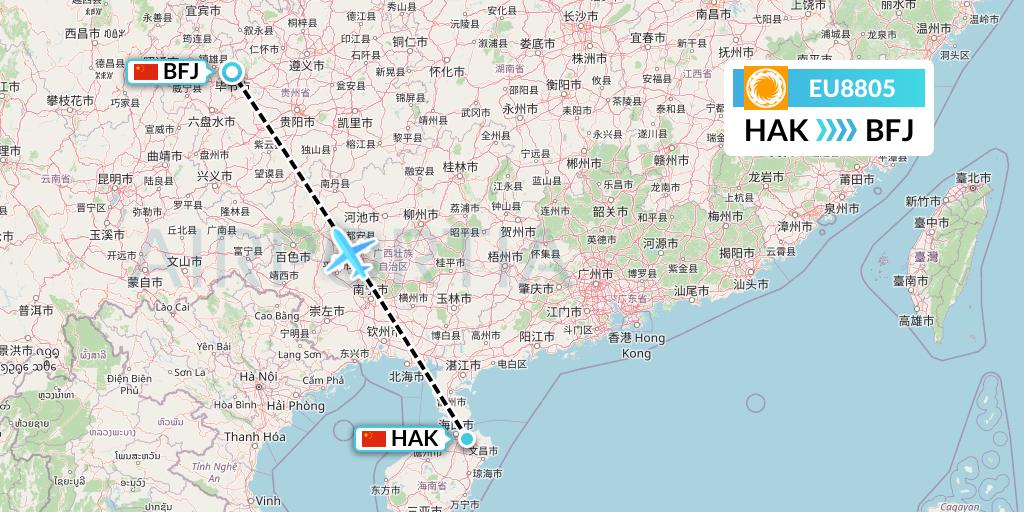 EU8805 Chengdu Airlines Flight Map: Haikou to Bijie