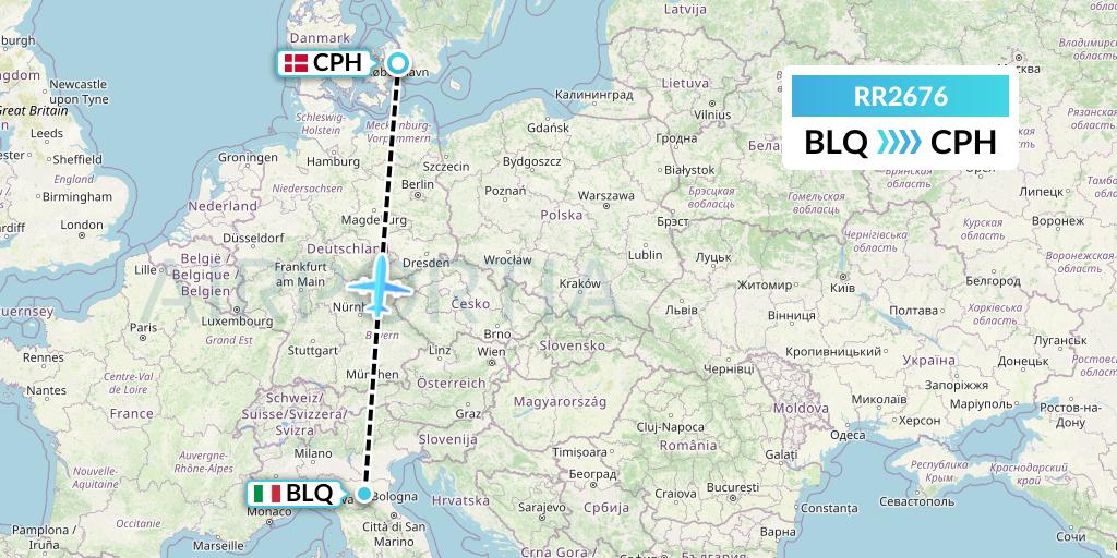 RR2676 Royal Air Force Flight Map: Bologna to Copenhagen