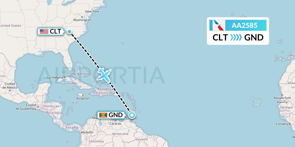 AA2585 American Airlines Flight Map: Charlotte to Point Salines