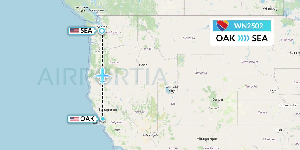 WN2502 Southwest Airlines Flight Map: Oakland to Seattle