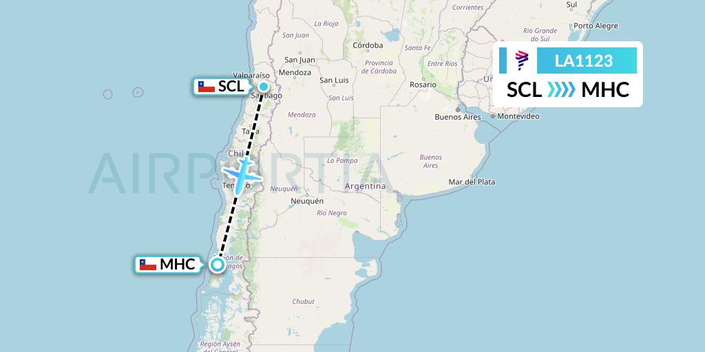 LA1123 LAN Airlines Flight Map: Santiago to Castro