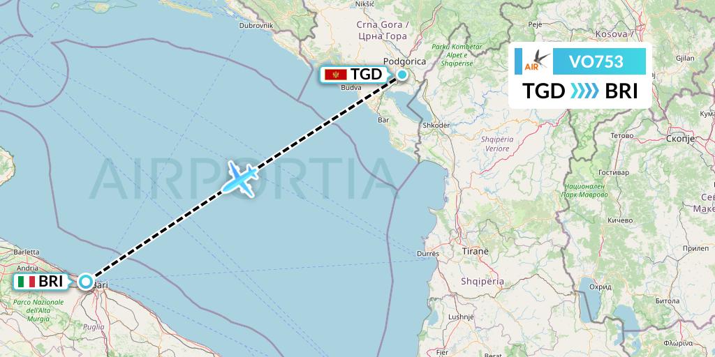 VO753 Voyage Air Flight Map: Podgorica to Bari