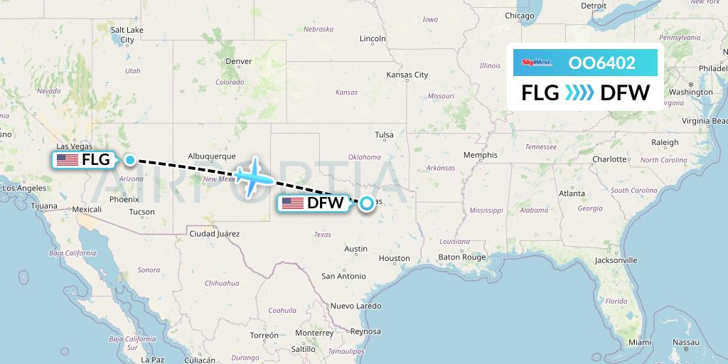 OO6402 SkyWest Airlines Flight Map: Flagstaff to Dallas