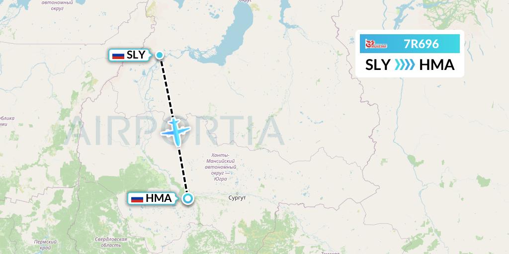 7R696 Rusline Flight Map: Salekhard to Khanty-Mansiysk