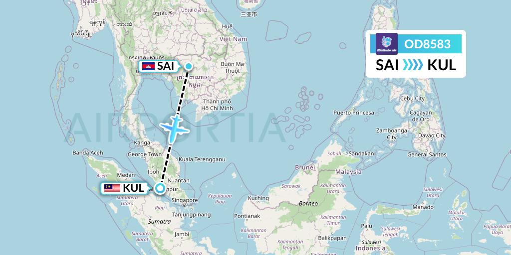OD8583 Batik Air Malaysia Flight Map: Siem Reap to Kuala Lumpur