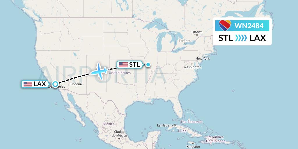 WN2484 Southwest Airlines Flight Map: St. Louis to Los Angeles