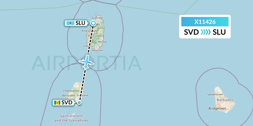 X11426 Nik Airways Flight Map: Kingstown to Castries