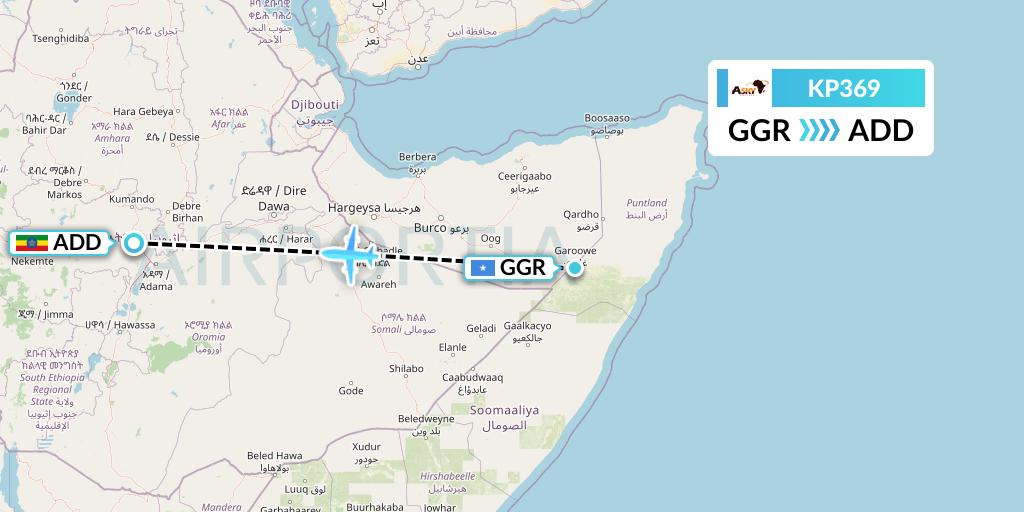 KP369 ASKY Flight Map: Garoe to Addis Ababa