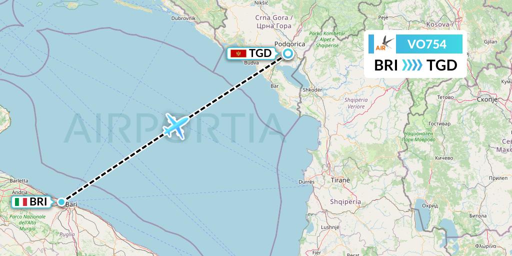 VO754 Voyage Air Flight Map: Bari to Podgorica