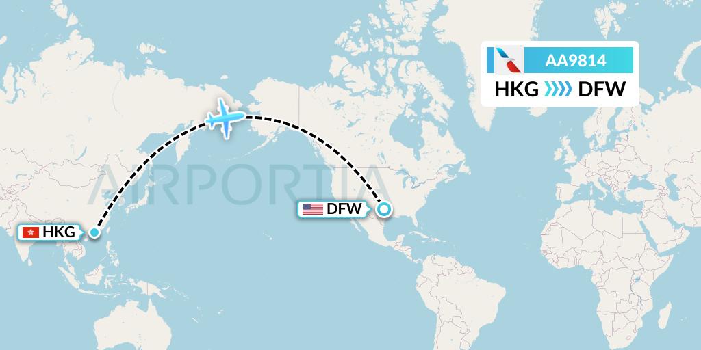 AA9814 American Airlines Flight Map: Hong Kong to Dallas