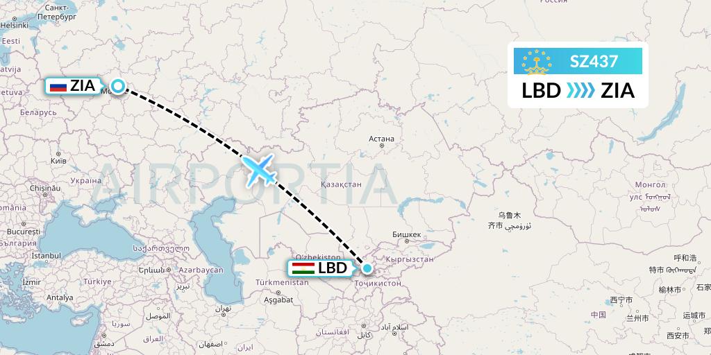 SZ437 Somon Air Flight Map: Khudzhand to Moscow