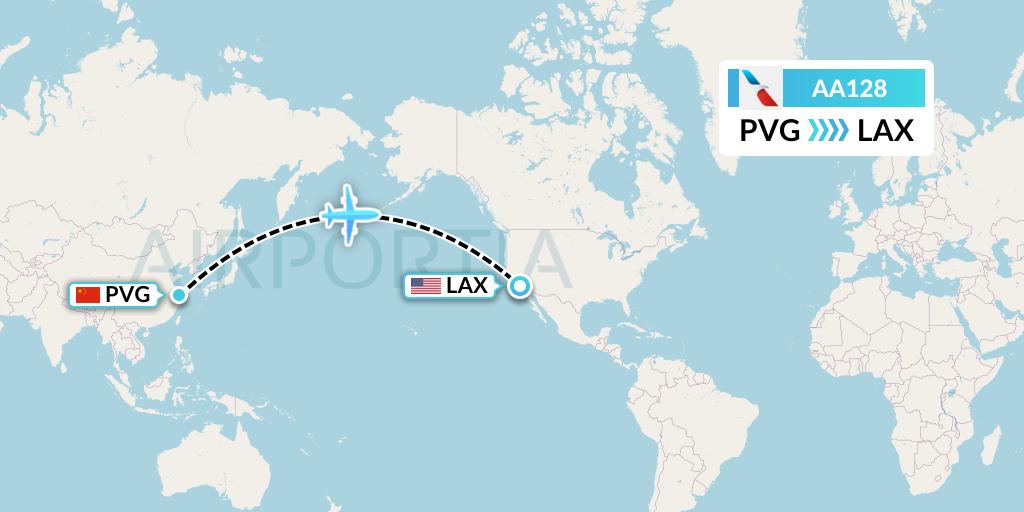 AA128 American Airlines Flight Map: Shanghai to Los Angeles