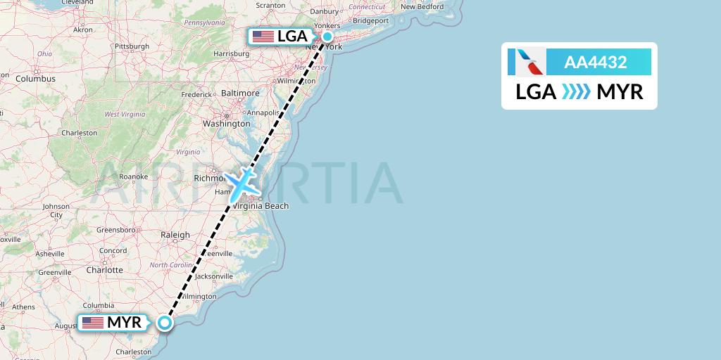 AA4432 American Airlines Flight Map: New York to Myrtle Beach
