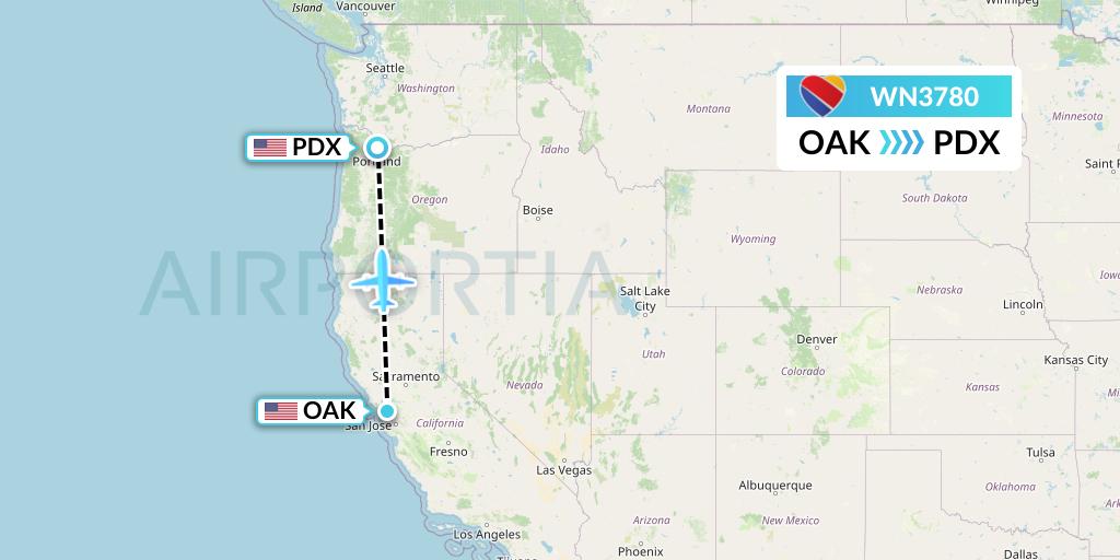 WN3780 Southwest Airlines Flight Map: Oakland to Portland