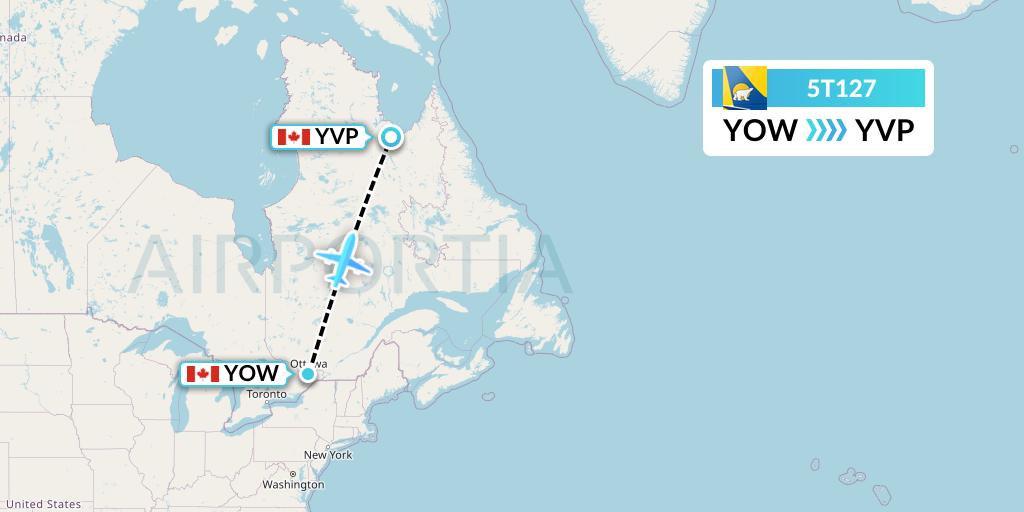 5T127 Canadian North Flight Map: Ottawa to Kuujjuaq