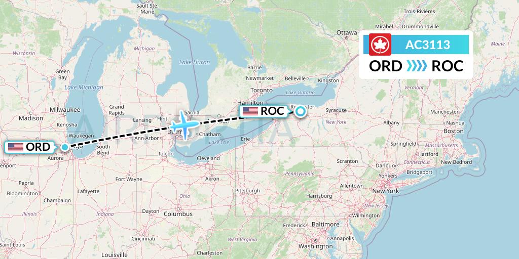 AC3113 Air Canada Flight Map: Chicago to Rochester