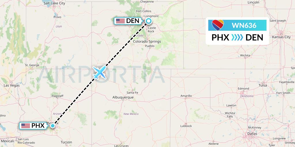 WN636 Southwest Airlines Flight Map: Phoenix to Denver