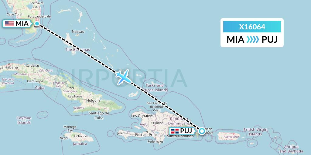 X16064 Nik Airways Flight Map: Miami to Punta Cana