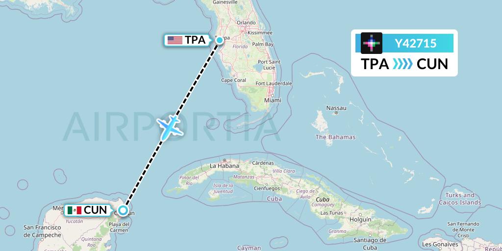 Y42715 Volaris Flight Map: Tampa to Cancun