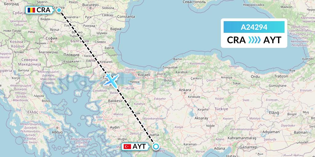A24294 Anima Wings Aviation Flight Map: Craiova to Antalya