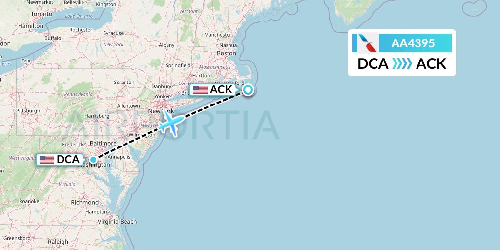 AA4395 American Airlines Flight Map: Washington to Nantucket