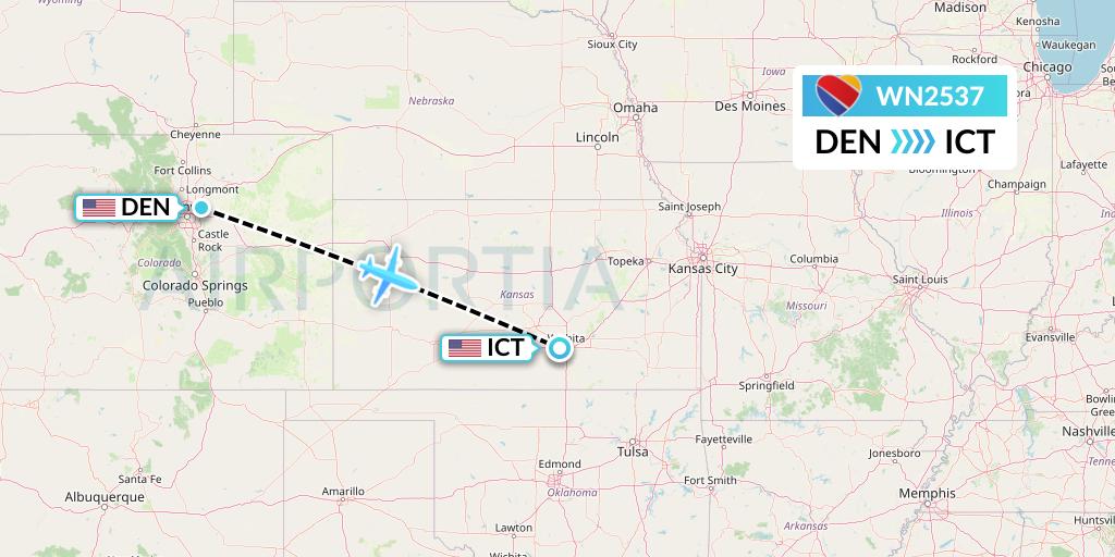 WN2537 Southwest Airlines Flight Map: Denver to Wichita