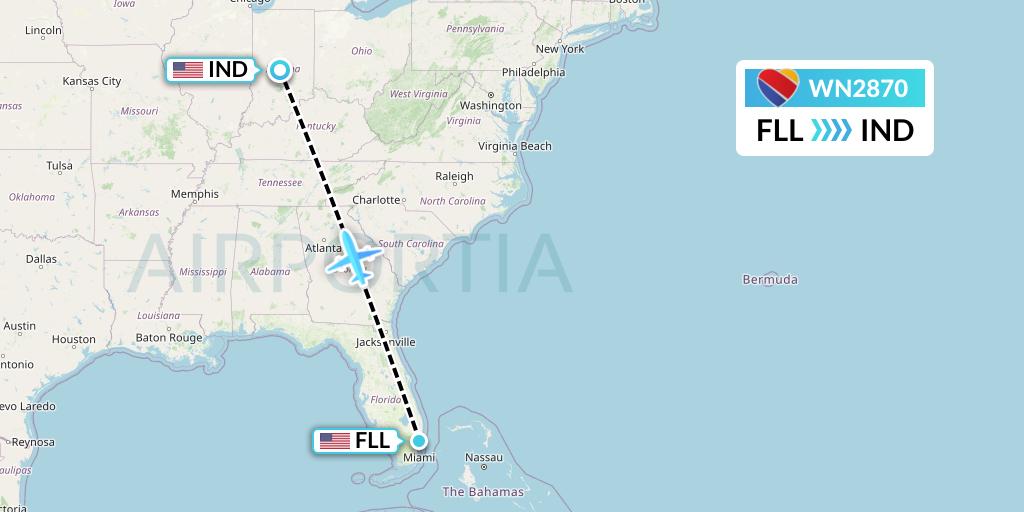 WN2870 Southwest Airlines Flight Map: Fort Lauderdale to Indianapolis