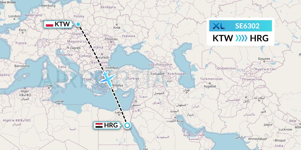 SE6302 XL Airways France Flight Map: Katowice to Hurghada