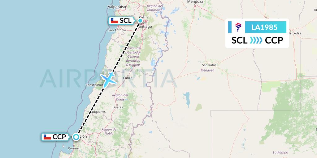 LA1985 LAN Airlines Flight Map: Santiago to Concepcion