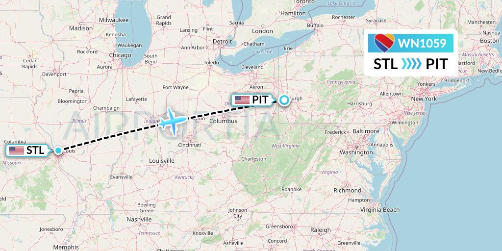 WN1059 Southwest Airlines Flight Map: St. Louis to Pittsburgh