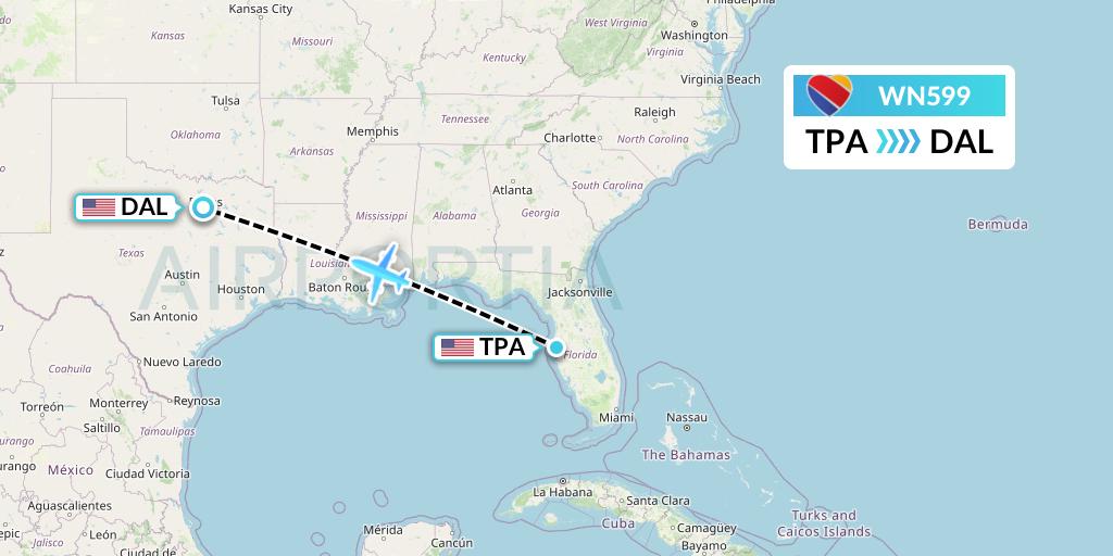 WN599 Southwest Airlines Flight Map: Tampa to Dallas