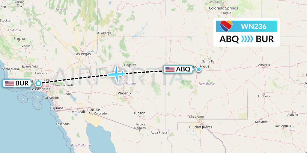 WN236 Southwest Airlines Flight Map: Albuquerque to Burbank