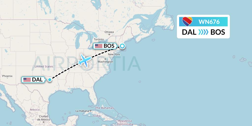 WN676 Southwest Airlines Flight Map: Dallas to Boston