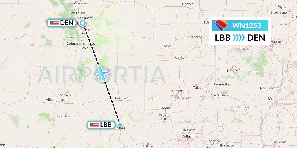 WN1253 Southwest Airlines Flight Map: Lubbock to Denver