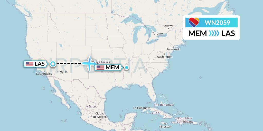 WN2059 Southwest Airlines Flight Map: Memphis to Las Vegas
