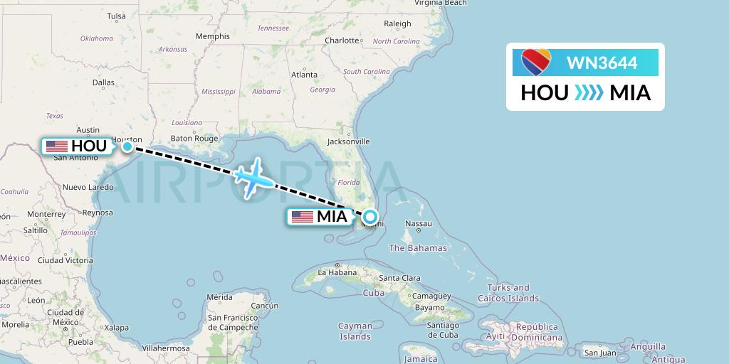 WN3644 Southwest Airlines Flight Map: Houston to Miami