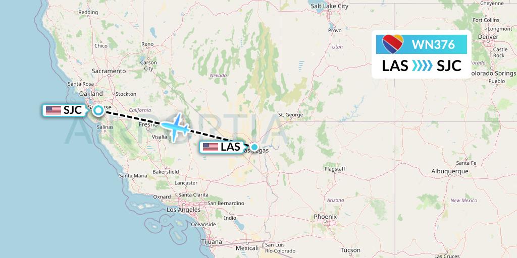 WN376 Southwest Airlines Flight Map: Las Vegas to San Jose