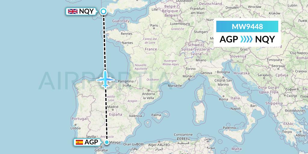 MW9448 Mokulele Flight Service Flight Map: Malaga to Newquay