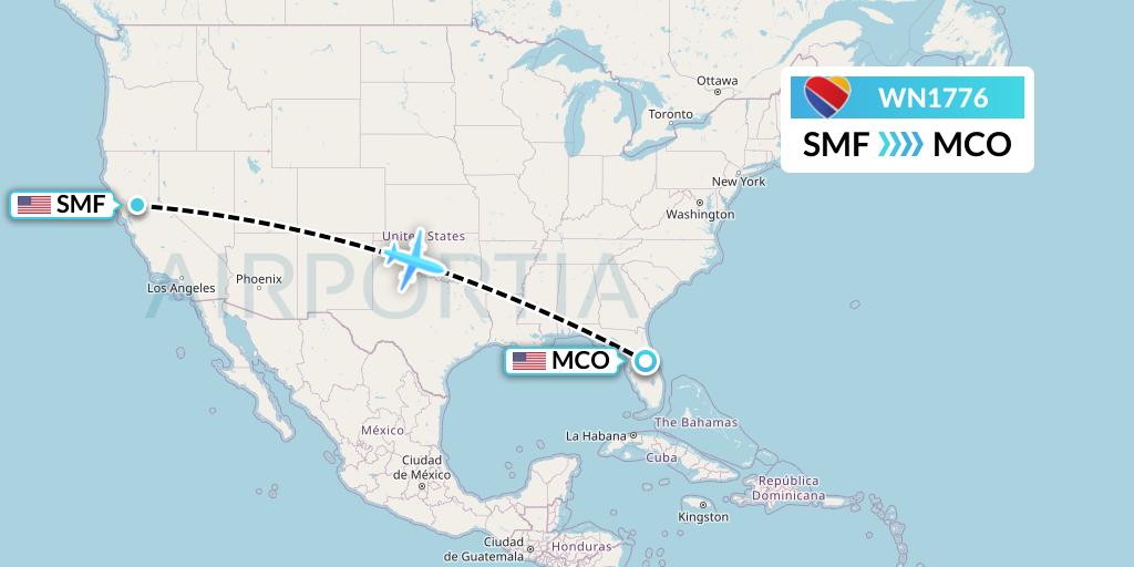 WN1776 Southwest Airlines Flight Map: Sacramento to Orlando
