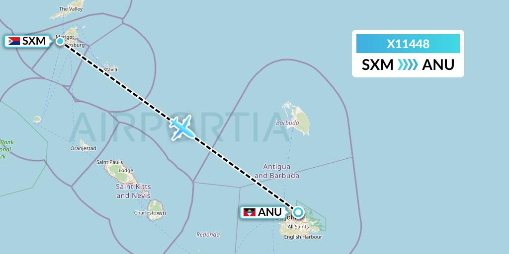 X11448 Nik Airways Flight Map: Sint Maarten to Antigua