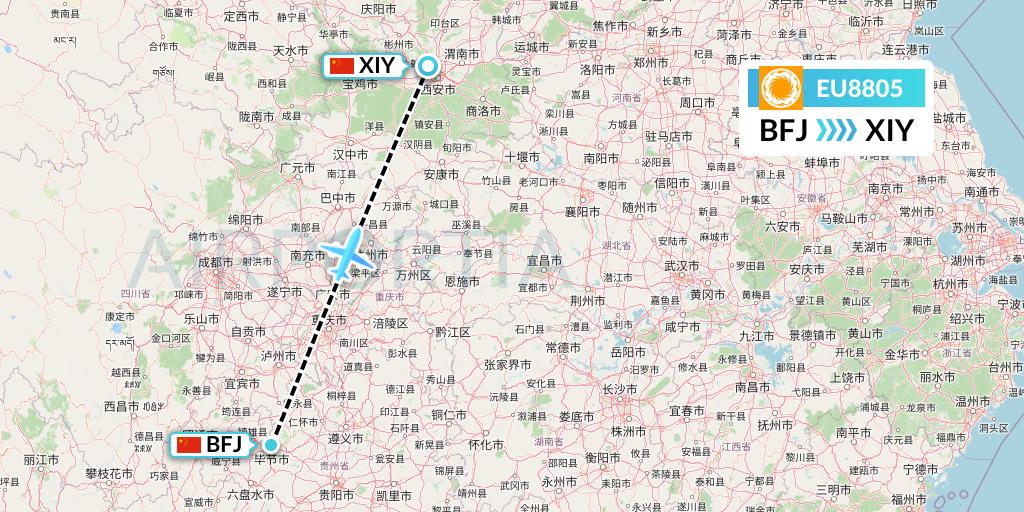 EU8805 Chengdu Airlines Flight Map: Bijie to Xi'an