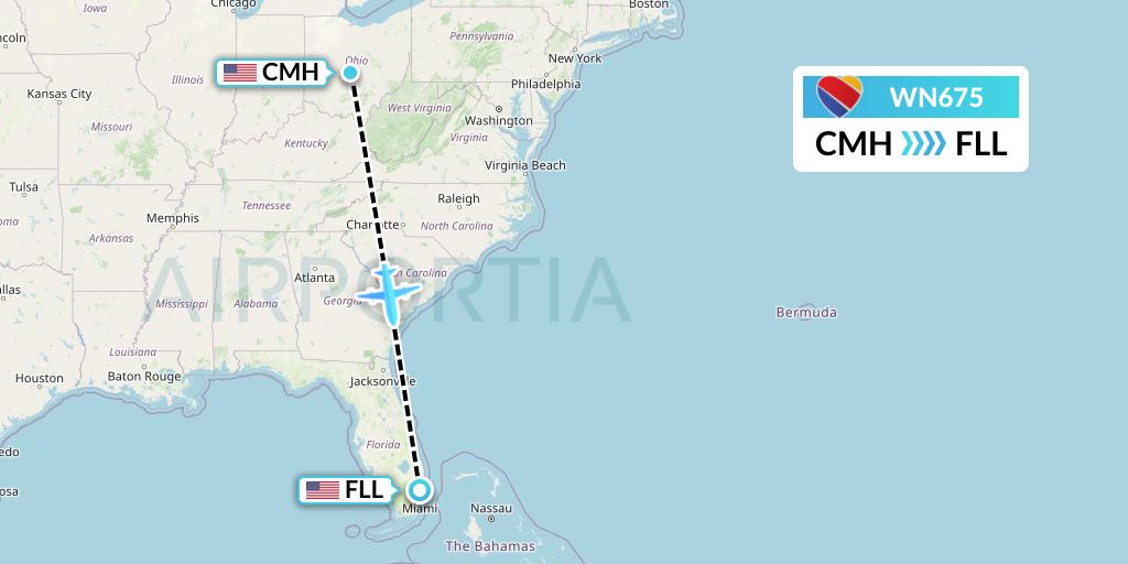 WN675 Southwest Airlines Flight Map: Columbus to Fort Lauderdale