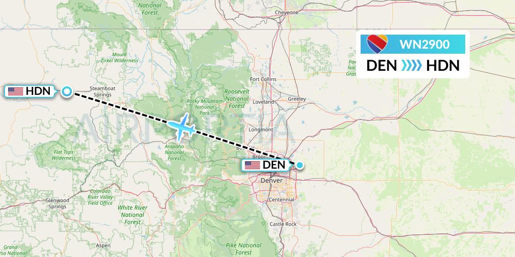 WN2900 Southwest Airlines Flight Map: Denver to Hayden