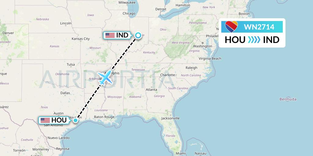 WN2714 Southwest Airlines Flight Map: Houston to Indianapolis