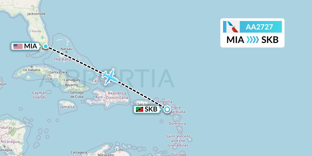 AA2727 American Airlines Flight Map: Miami to Basseterre