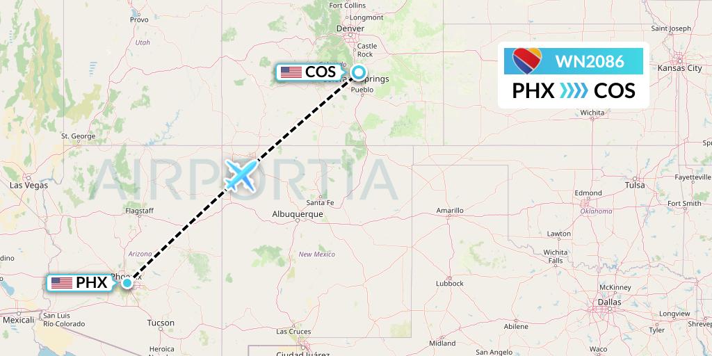 WN2086 Southwest Airlines Flight Map: Phoenix to Colorado Springs