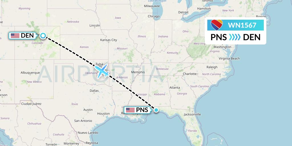 WN1567 Southwest Airlines Flight Map: Pensacola to Denver