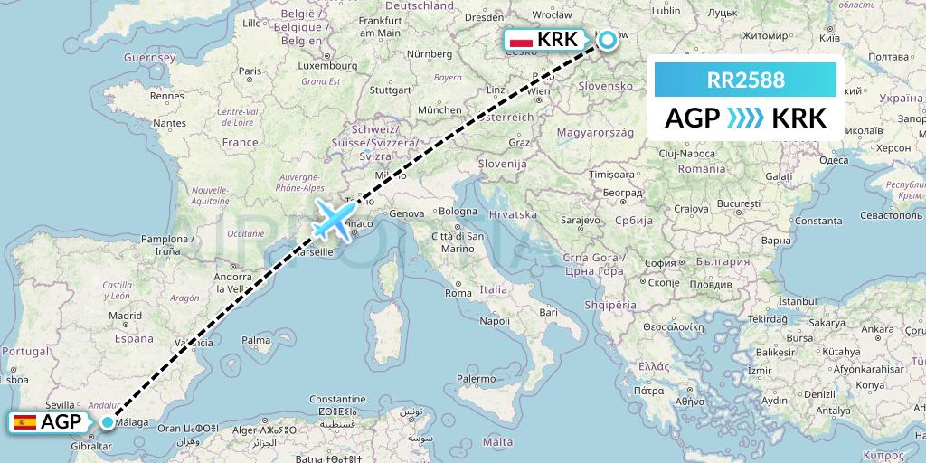 RR2588 Royal Air Force Flight Map: Malaga to Krakow