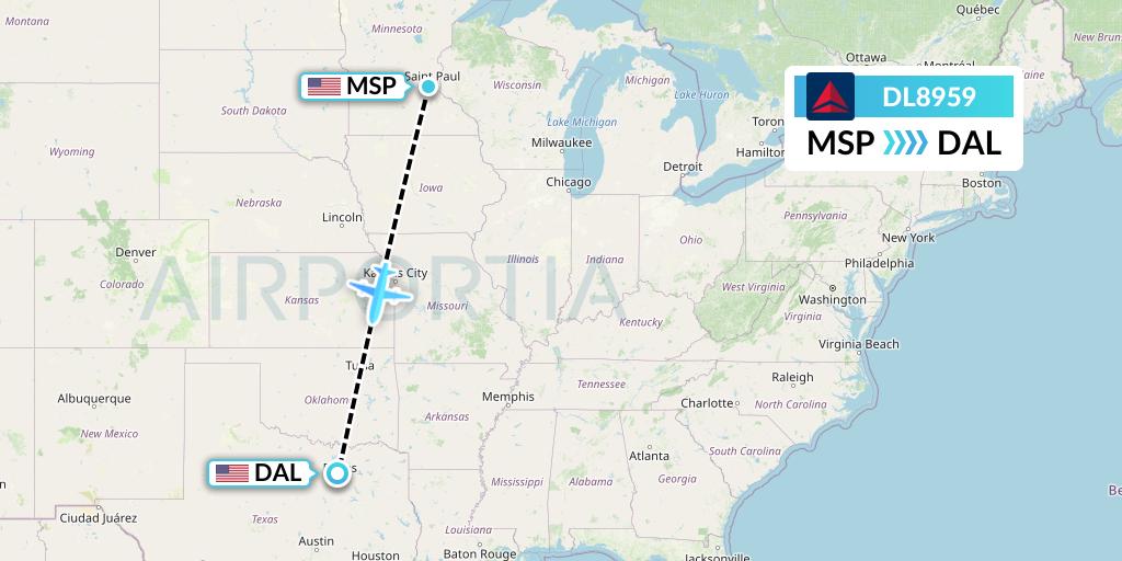 DL8959 Delta Air Lines Flight Map: Minneapolis to Dallas