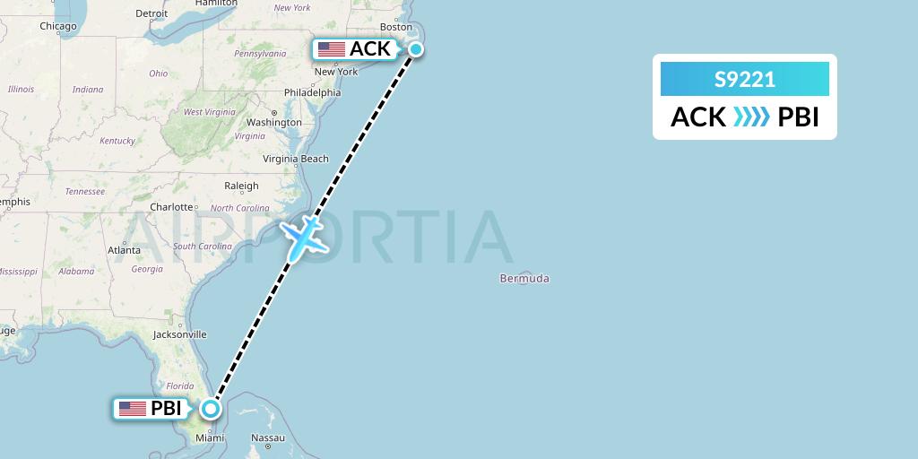 S9221 Flybig Flight Map: Nantucket to West Palm Beach